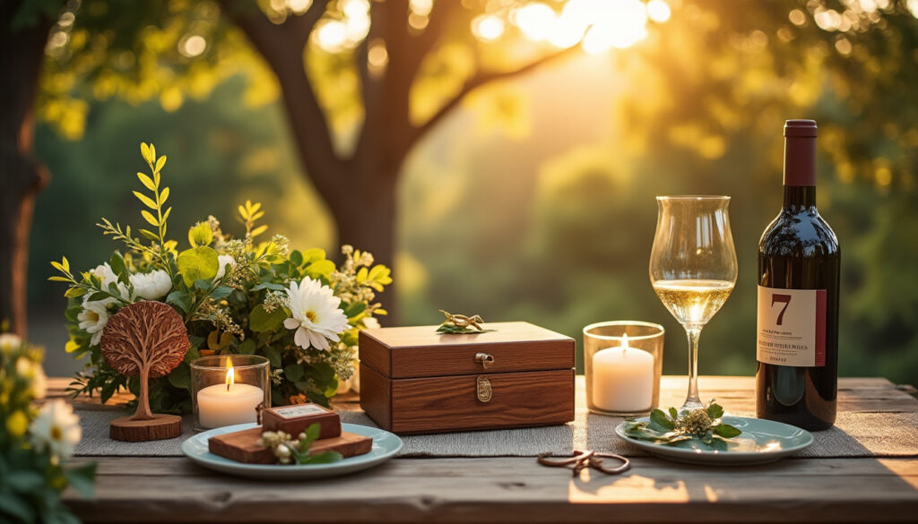découvrez des idées cadeaux originales et symboliques pour célébrer 7 ans de mariage, les noces de chêne, et rendre cet anniversaire inoubliable.